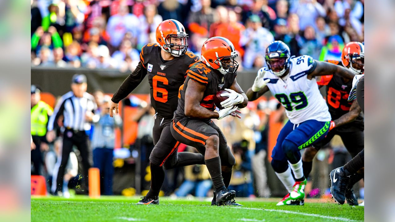 Seattle Seahawks quarterback Russell Wilson (3) warms up before an NFL  football game against the Cleveland Browns, Sunday, Oct. 13, 2019, in  Cleveland. The Seahawks won 32-28. (AP Photo/David Richard Stock Photo -  Alamy