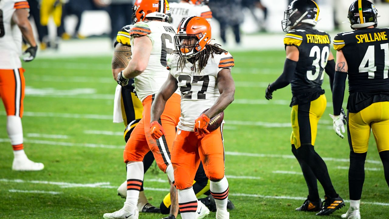 Pittsbugh, United States. 10th Jan, 2021. Cleveland Browns cornerback M.J.  Stewart (36 intercept a pass in the first quarter of the NFL Wild Card  Playoff against the Pittsburgh Steelers at Heinz Field in Pittsburgh on  Sunday, January 10, 2021. Photo by