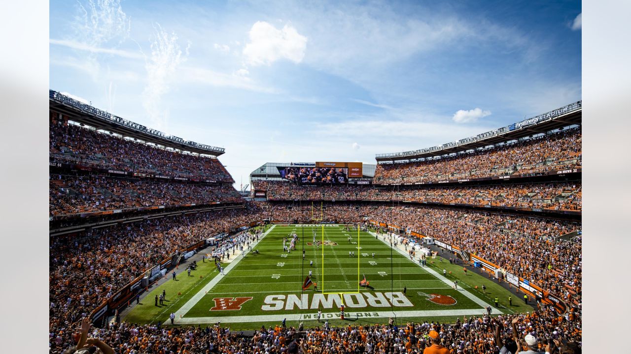 A general overall interior view of FirstEnergy Stadium during an NFL  football game between the Cleveland Browns and the New England Patriots,  Sunday, Oct. 16, 2022, in Cleveland. (AP Photo/Kirk Irwin Stock