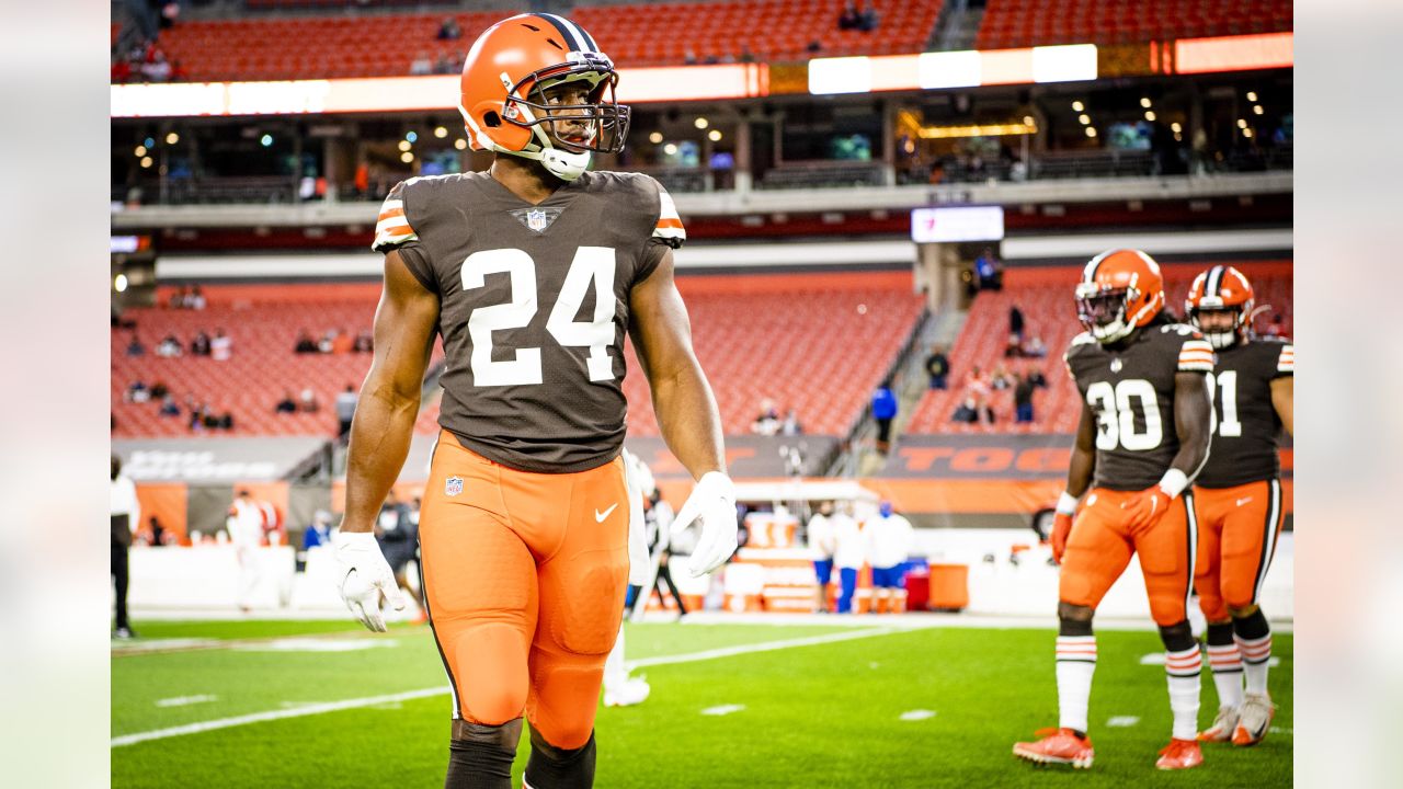 The $36 million man: Nick Chubb meets with reporters after signing his  three-year extension with the Browns on Monday.