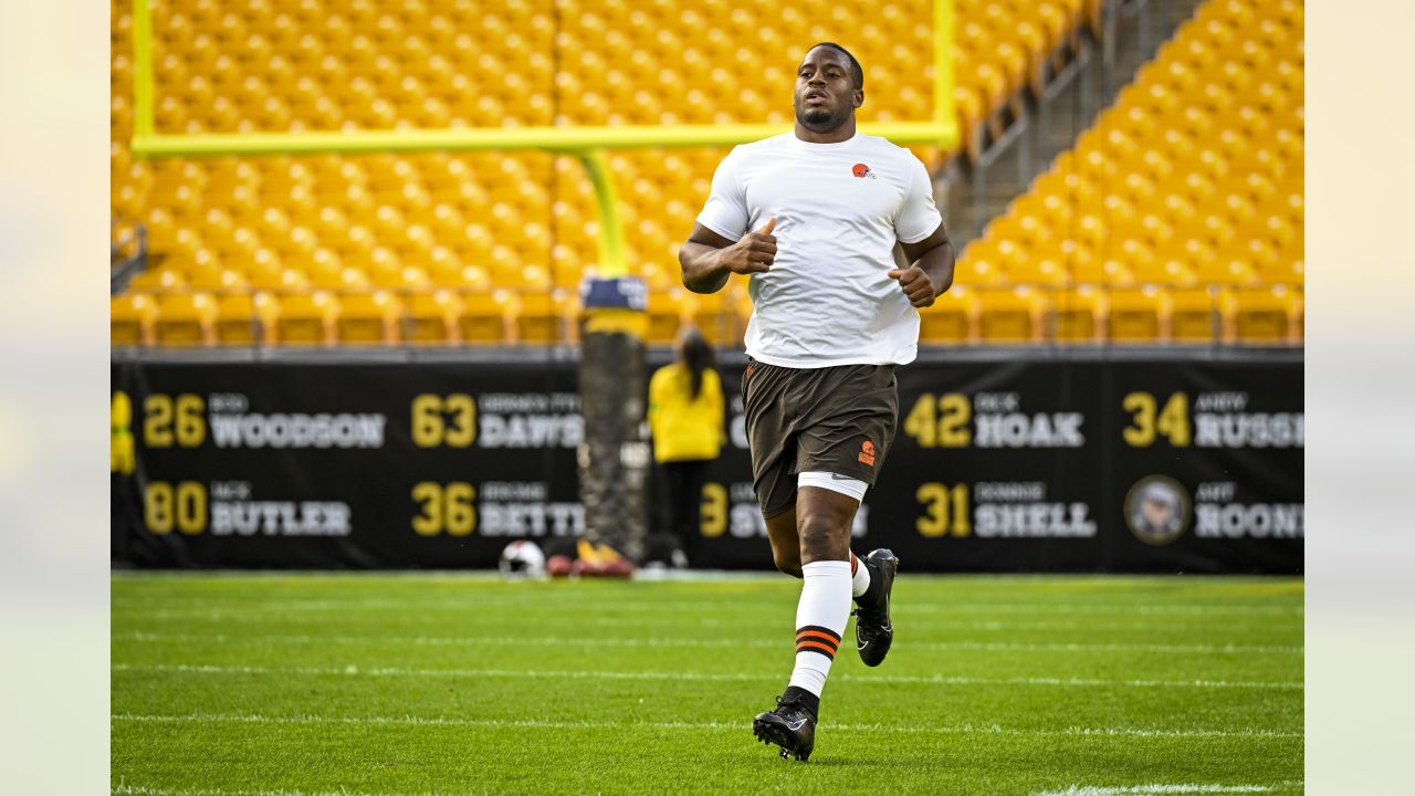 Pittsburgh Steelers cornerback James Pierre (42) runs after the ball during  an NFL football game against the Cleveland Browns, Thursday, Sept. 22, 2022,  in Cleveland. (AP Photo/Kirk Irwin Stock Photo - Alamy