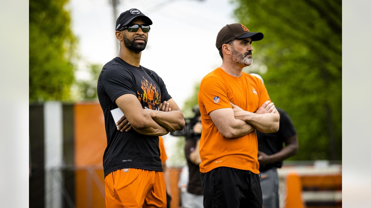 Cleveland Browns rookie Ryan Greenhagen (59) and Storey Jackson