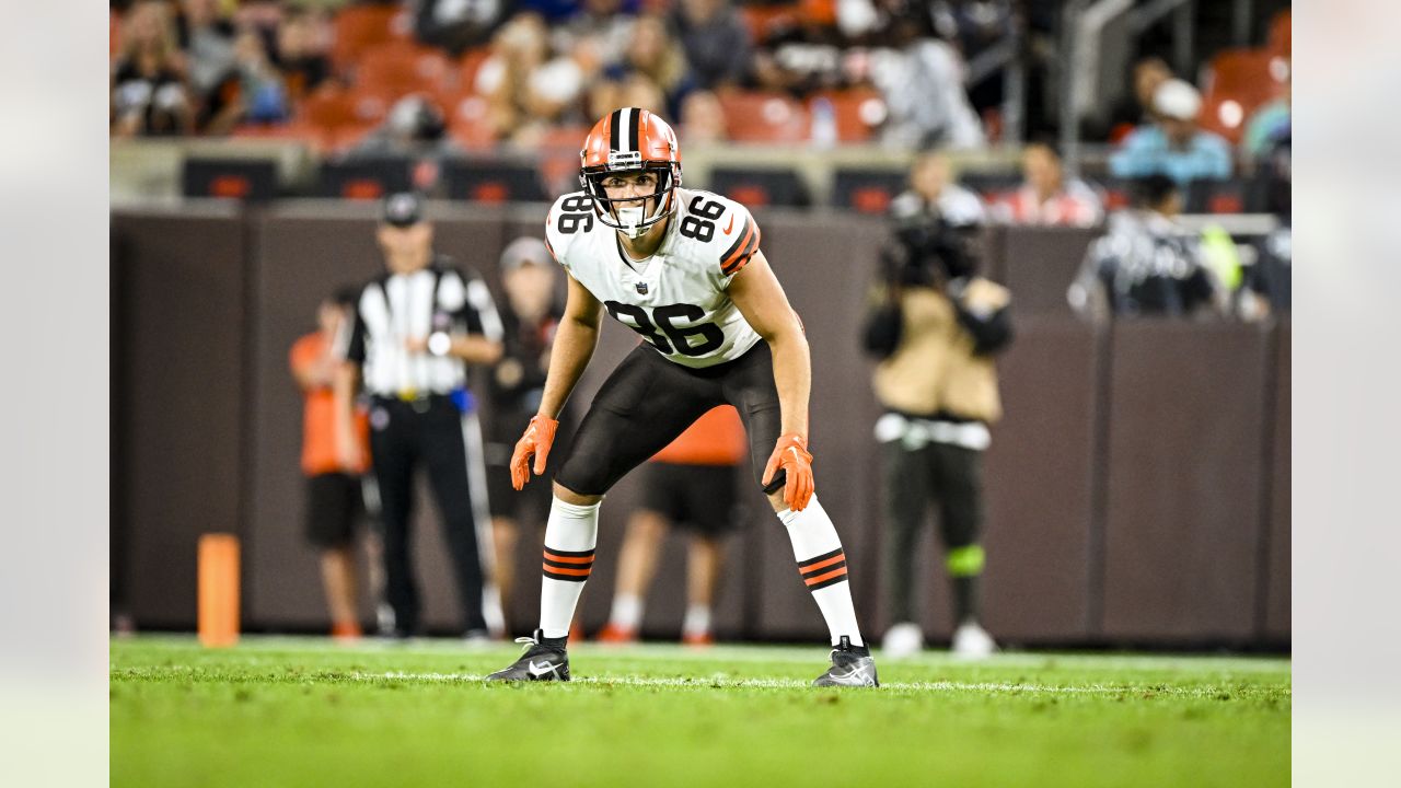 Washington Commanders defensive end KJ Henry (55) stands on the sideline  during an NFL pre-season football game against the Cleveland Browns,  Friday, Aug. 11, 2023, in Cleveland. (AP Photo/Kirk Irwin Stock Photo 