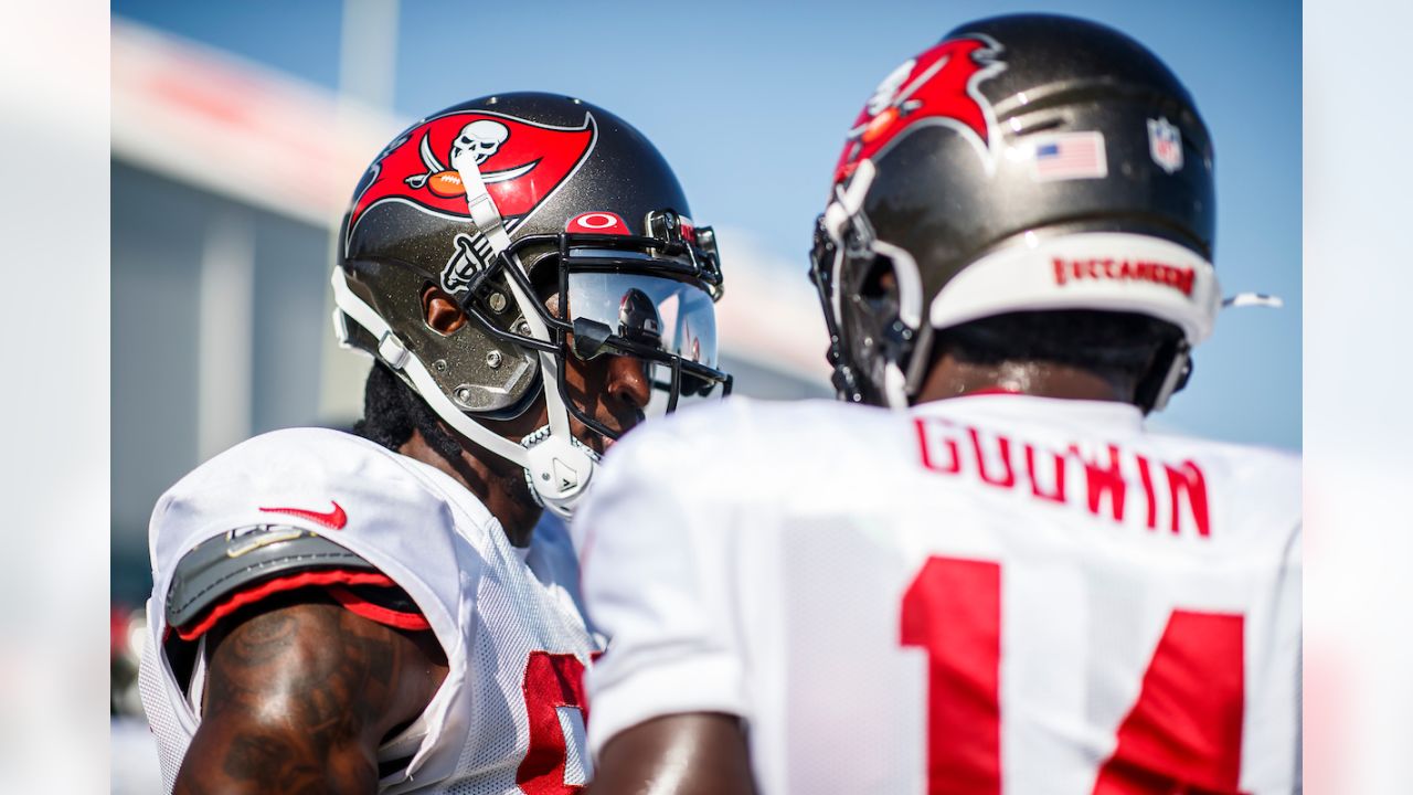 August 28, 2021: Tampa Bay Buccaneers wide receiver Mike Evans (13)  celebrates with wide receiver Chris Godwin (14) after a touchdown during an  NFL preseason game between the Houston Texans and the