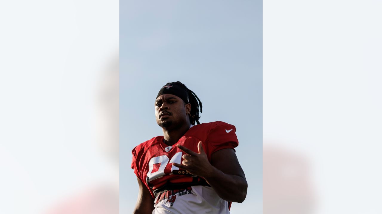 August 11, 2023, Tampa, Florida, USA: Tampa Bay Buccaneers defensive end Mike  Greene (91) celebrates