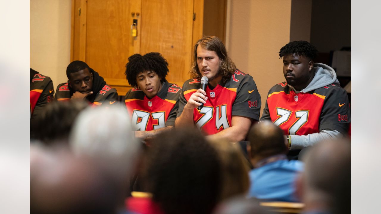 Nov 14, 2021; Landover, MD USA; Tampa Bay Buccaneers guard Ali Marpet (74)  during an NFL