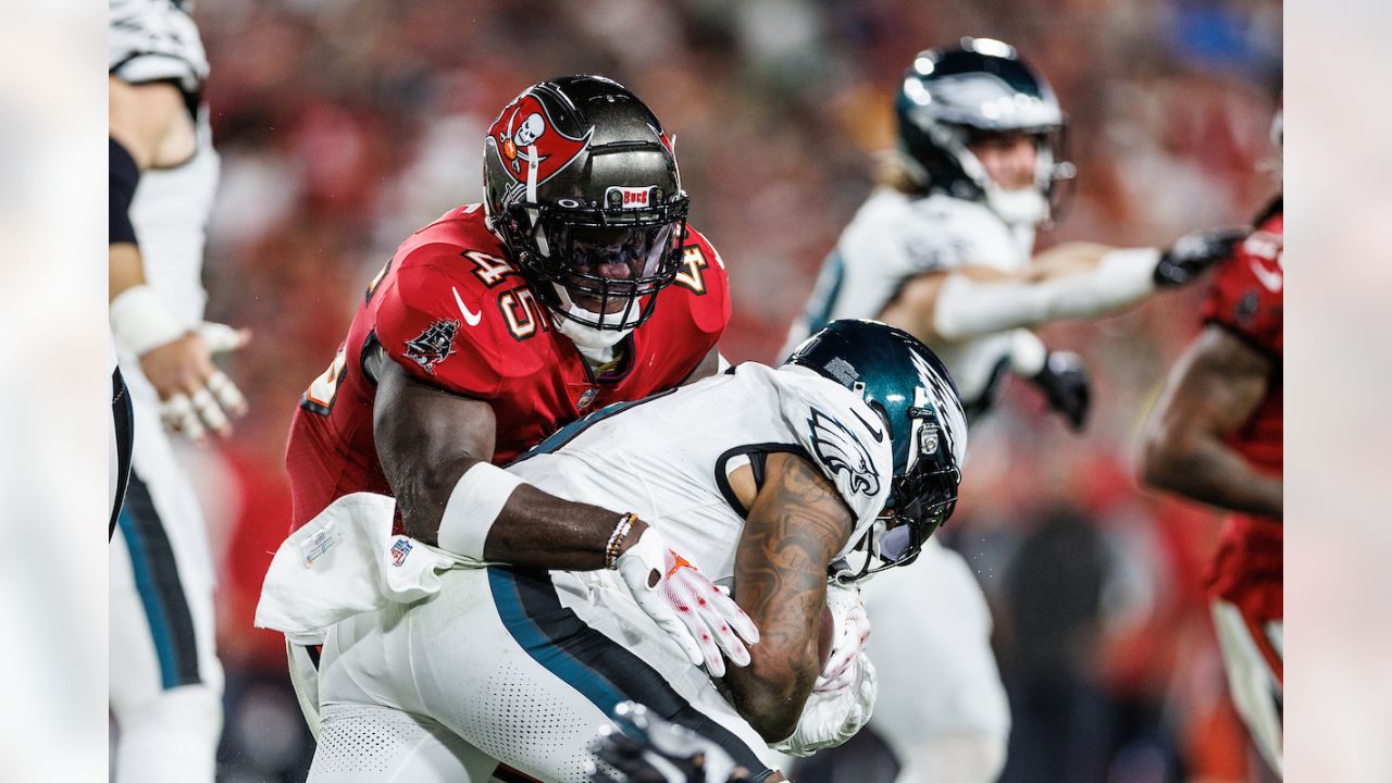 Tampa Bay Buccaneers guard Luke Goedeke (67) lines up during the first half  of an NFL football game against the Atlanta Falcons, Sunday, Jan. 8, 2023,  in Atlanta. The Atlanta Falcons won