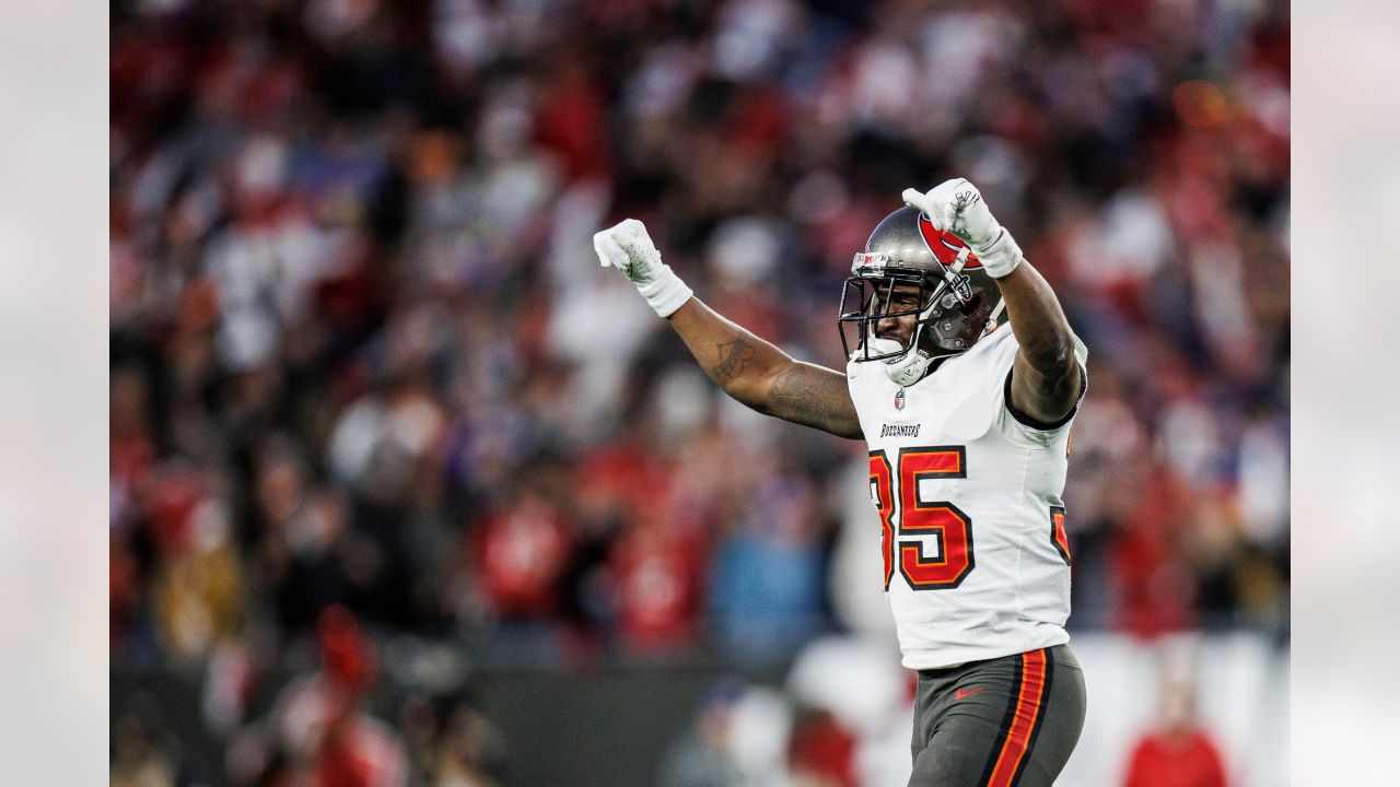 Tampa Bay Buccaneers cornerback Jamel Dean (35) walks off the field at  halftime during an NFL football game against the Seattle Seahawks at  Allianz Arena in Munich, Germany, Sunday, Nov. 13, 2022.