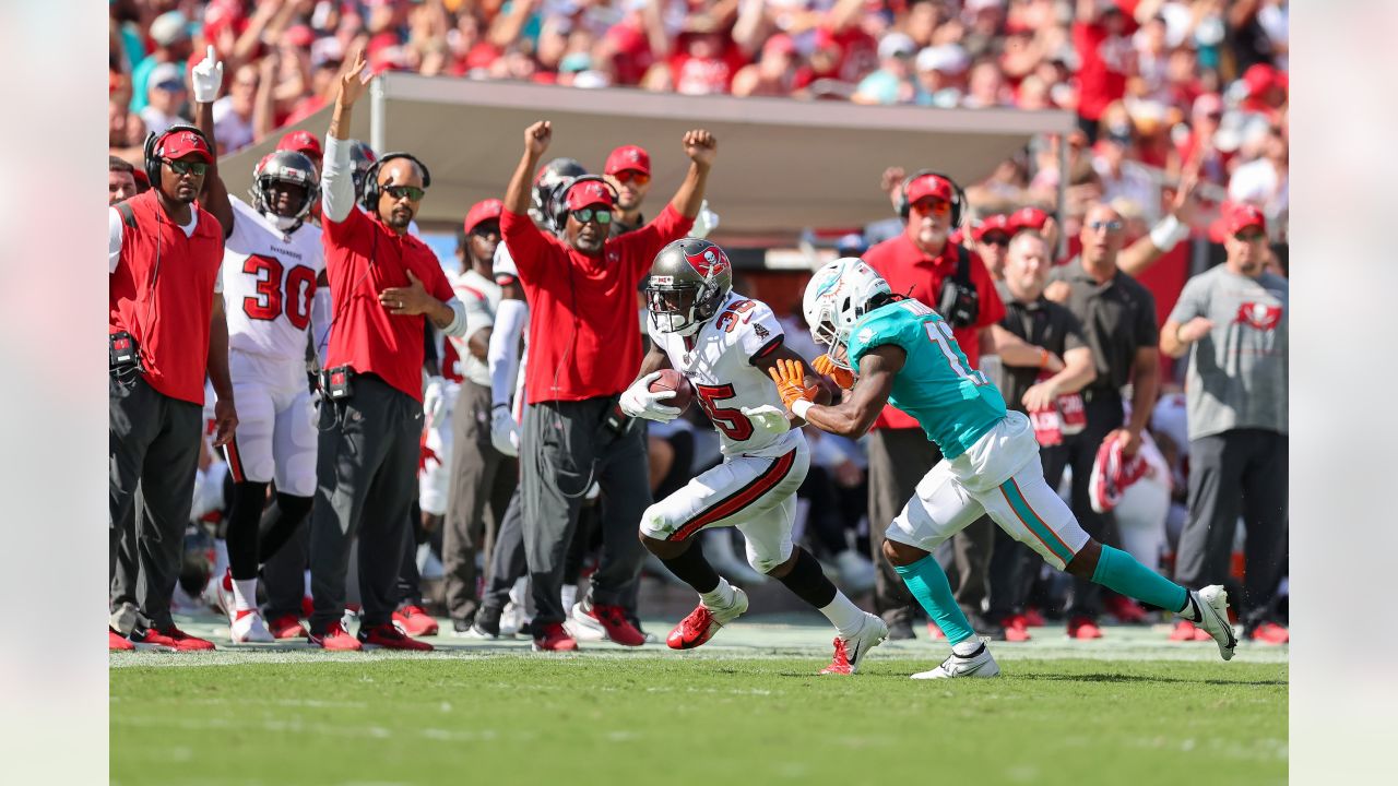 Tampa Bay Buccaneers cornerback Jamel Dean (35) walks off the field at  halftime during an NFL football game against the Seattle Seahawks at  Allianz Arena in Munich, Germany, Sunday, Nov. 13, 2022.