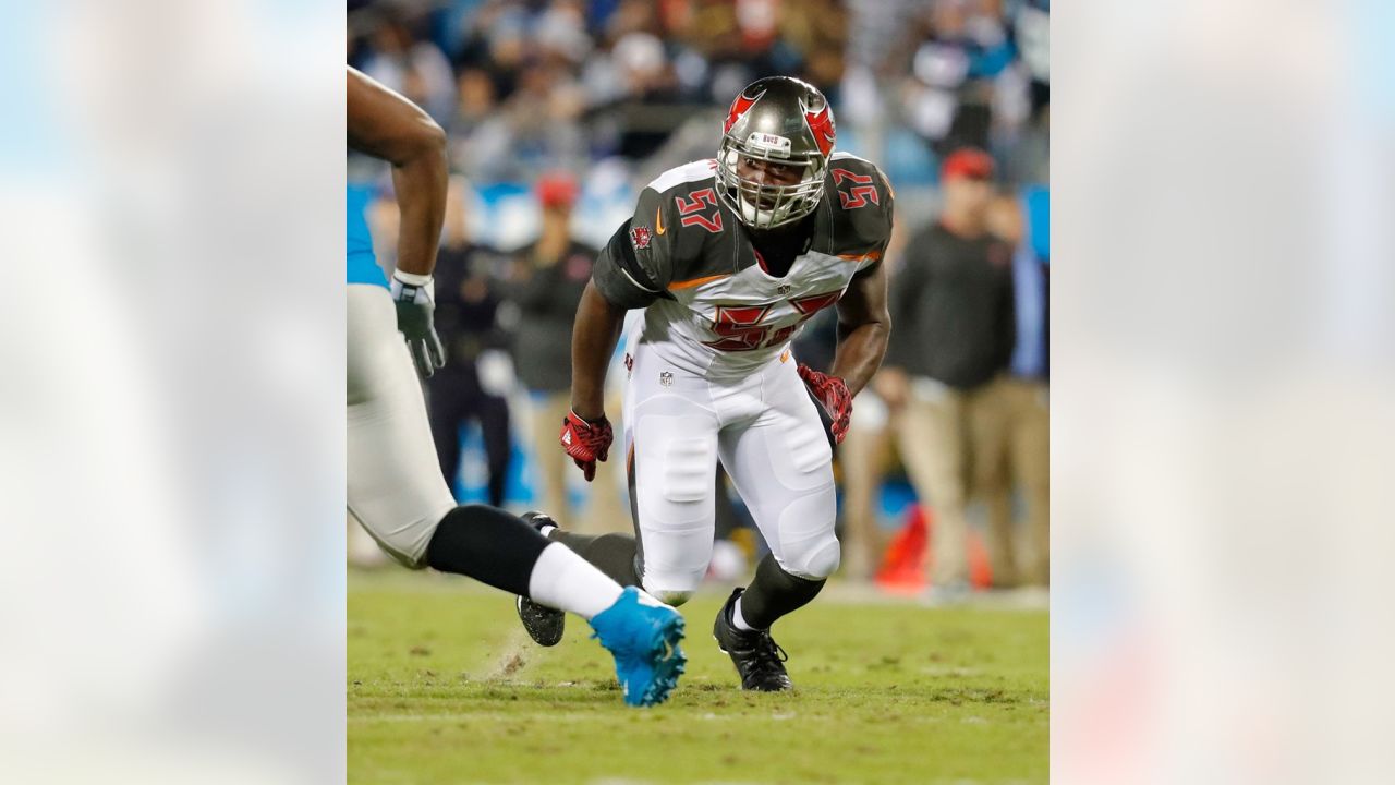 Tampa Bay Buccaneers' Noah Spence (57) lines up against the Dallas