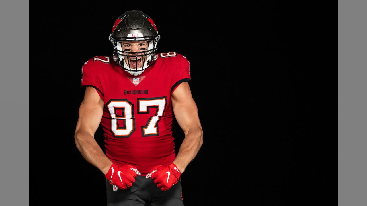 TAMPA, FL - MAY 15, 2020 - Tight end Rob Gronkowski #87 of the Tampa Bay Buccaneers is photographed in uniform for the first time as a member of the Bucs. Photo By Matt May/Tampa Bay Buccaneers