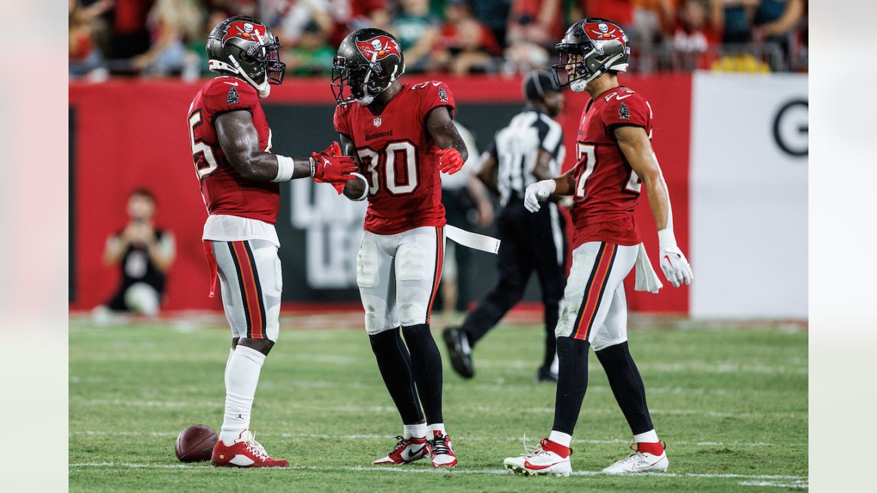 Tampa Bay Buccaneers cornerback Zyon McCollum (27) watches his assigned  receiver as he defends in the secondary during an NFL football game against  the New Orleans Saints, Monday, Dec. 5, 2022, in