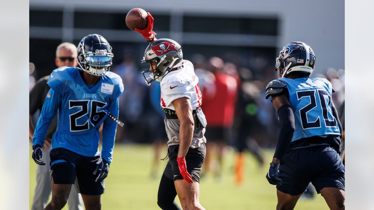 Tampa Bay Buccaneers guard Nick Leverett (60) watches action during warmups  before their game against the Tennessee Titans Saturday, Aug. 20, 2022, in  Nashville, Tenn. (AP Photo/Wade Payne Stock Photo - Alamy