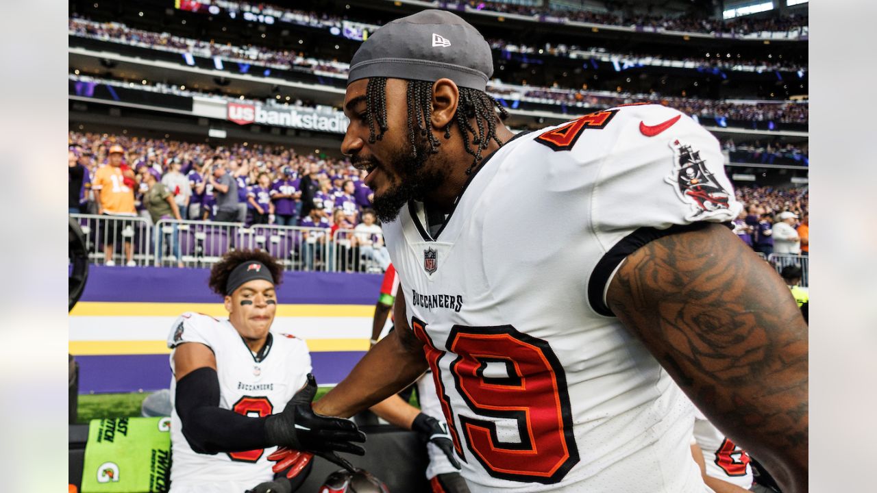 Tampa Bay Buccaneers' Cam Gill (49) runs onto the field before the NFL  Super Bowl 55 football g …