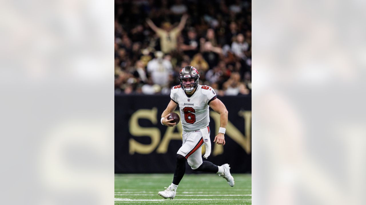 Baker Mayfield Carolina Panthers Game-Used #6 White Jersey vs. Arizona  Cardinals on October 2 2022