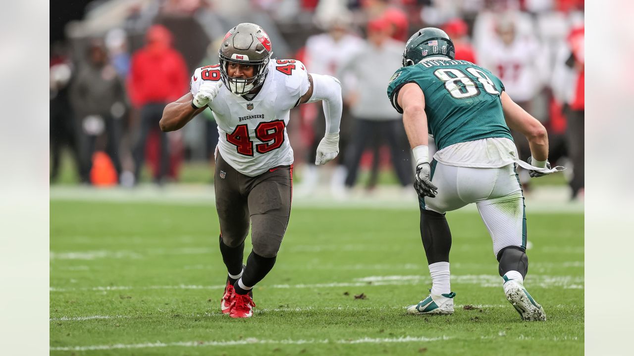 Tampa Bay Buccaneers' Cam Gill (49) runs onto the field before the NFL  Super Bowl 55 football g …