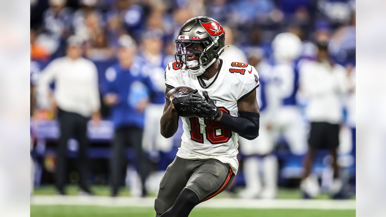 Tampa Bay Buccaneers inside linebacker Grant Stuard (48) lines up for a  kickoff return during an NFL football game against the Indianapolis Colts,  Sunday, Nov. 28, 2021, in Indianapolis. (AP Photo/Zach Bolinger