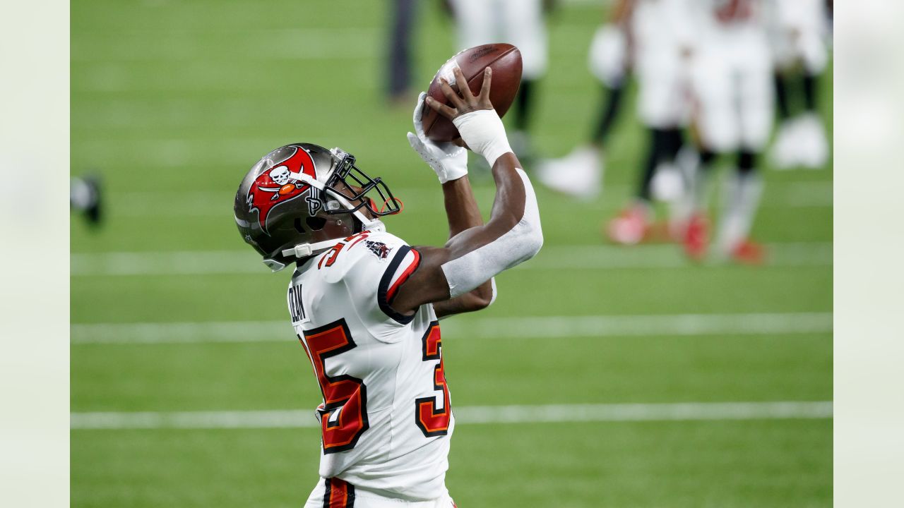 Tampa Bay Buccaneers offensive guard Alex Cappa (65) prepares to play  another down against the Los Angeles Chargers defense during the first half  in an NFL football game, Sunday, Oct. 4, 2020