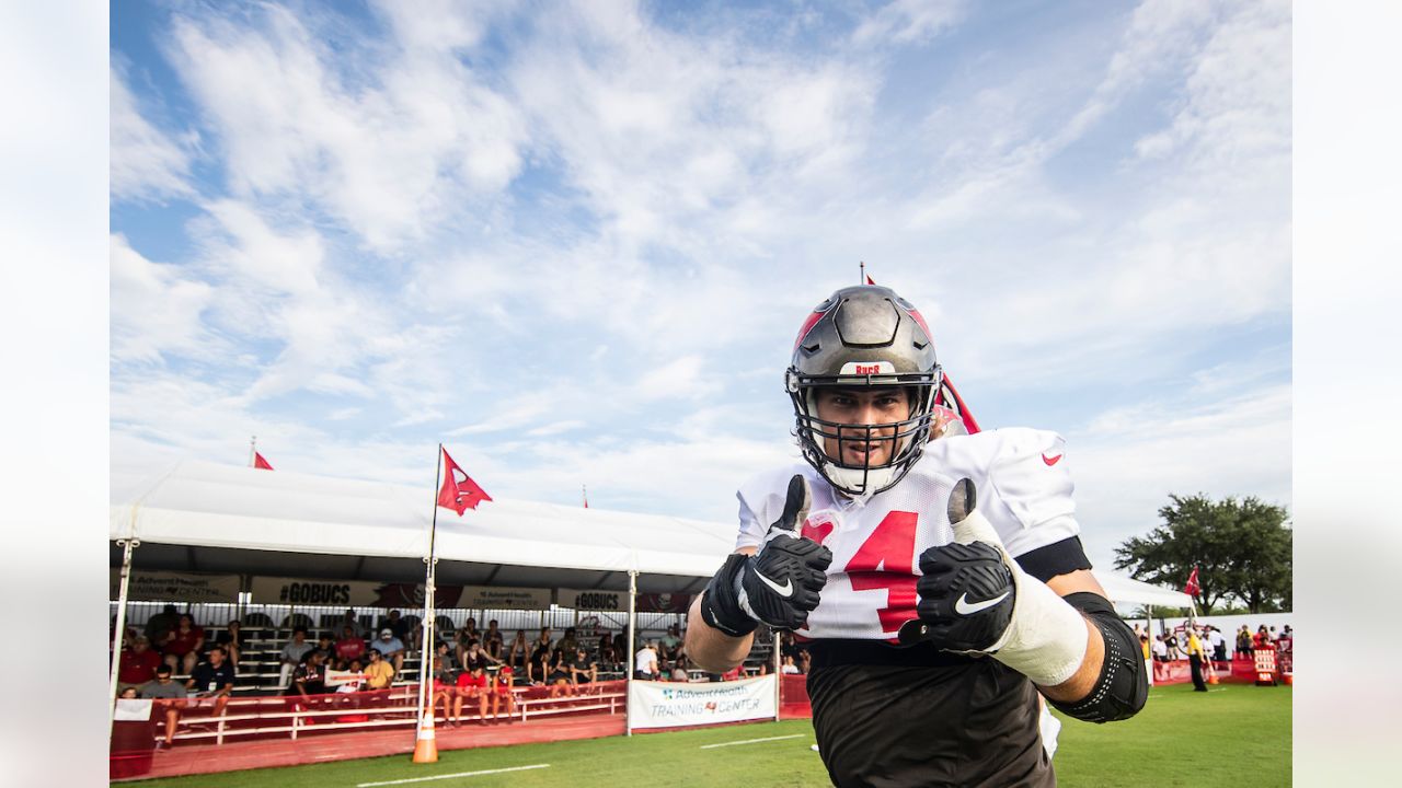 Tampa, USA. 02nd Feb, 2021. Tampa Bay Buccaneers guard Ali Marpet walks  between drills during NFL football practice, seen here in an image released  to the media by the NFL, Tuesday, Feb.