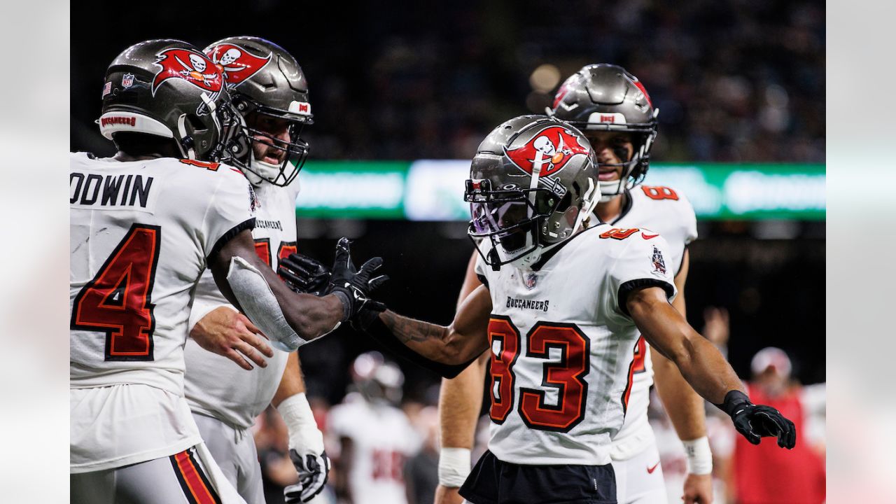 TAMPA, FL - AUGUST 11: Tampa Bay Buccaneers wide receiver Deven Thompkins ( 83) runs with the ball