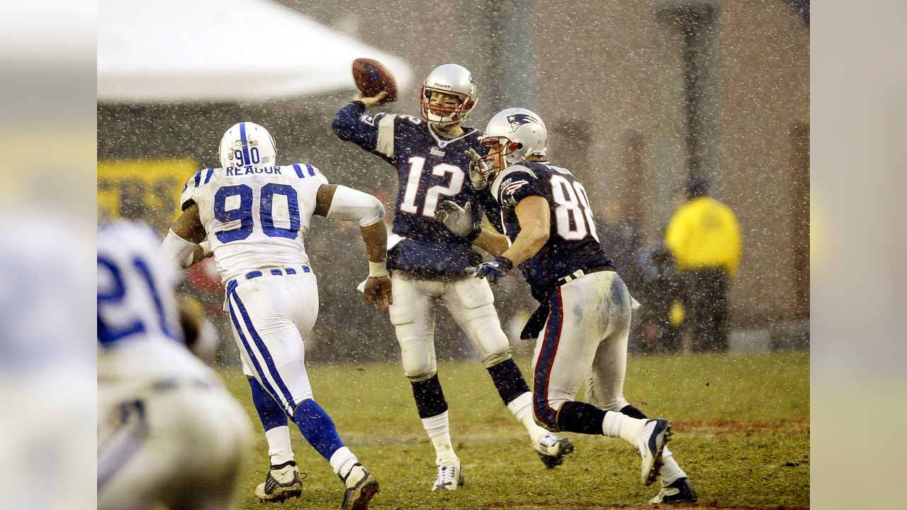 New England Patriots Tom Brady and San Diego Chargers Philip Rivers  exchange words after the AFC Championship game at Gillette Stadium in  Foxboro Massachusetts on January 20, 2008. The Patriots defeated the