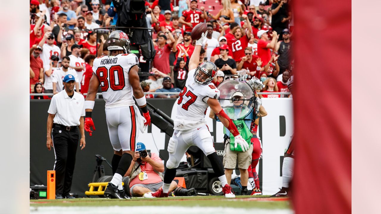 FILE - Tampa Bay Buccaneers tight end Rob Gronkowski (87) celebrates his  touchdown against the Philadelphia Eagles during the second half of an NFL  wild-card football game Sunday, Jan. 16, 2022, in