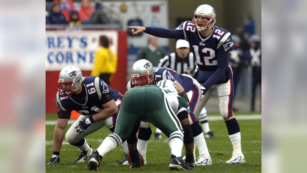 The New England Patriots, wearing their throwback uniforms, and the Detroit  Lions line up for the snap at the line of scrimmage during an NFL football  game at Gillette Stadium, Sunday, Oct.