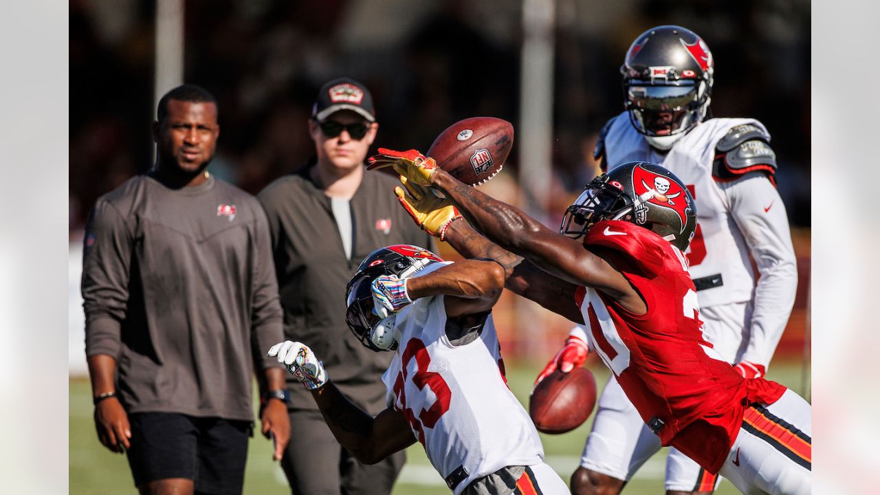 TAMPA, FL - JUL 30: Tampa Bay Buccaneers defensive back Sean Murphy-Bunting  (23) goes thru a drill during the Tampa Bay Buccaneers Training Camp on  July 30, 2022 at the AdventHealth Training