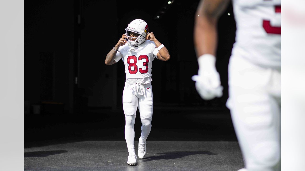 Arizona Cardinals wide receiver Davion Davis (10) runs down the field  during the first half of an NFL preseason football game against the  Minnesota Vikings, Saturday, Aug. 26, 2023, in Minneapolis. (AP