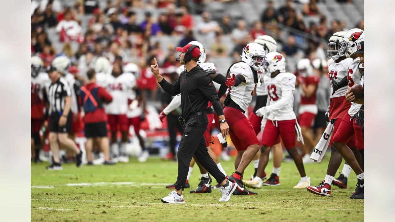 Arizona Cardinals offensive tackle Lachavious Simmons looks to make a block  during NFL football training camp practice at State Farm Stadium Saturday,  July 29, 2023, in Glendale, Ariz. (AP Photo/Ross D. Franklin