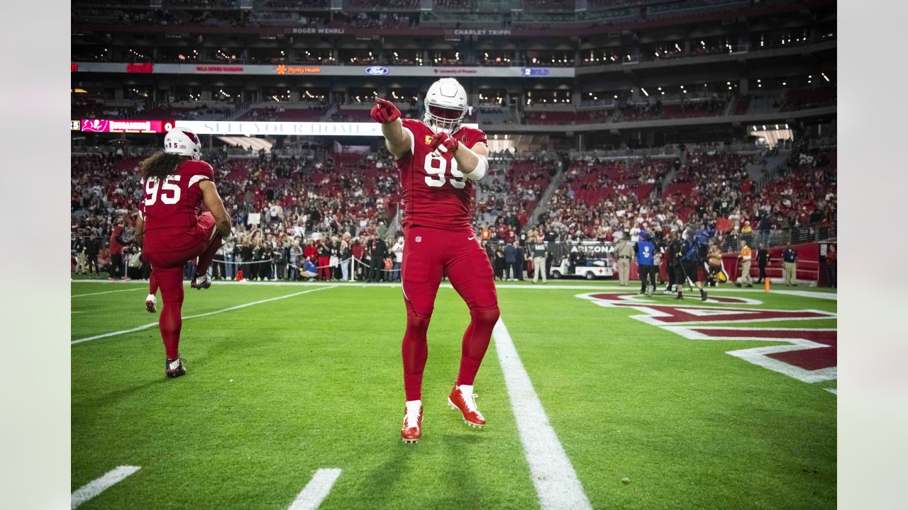 Arizona Cardinals defensive tackle Leki Fotu (95) warms up before