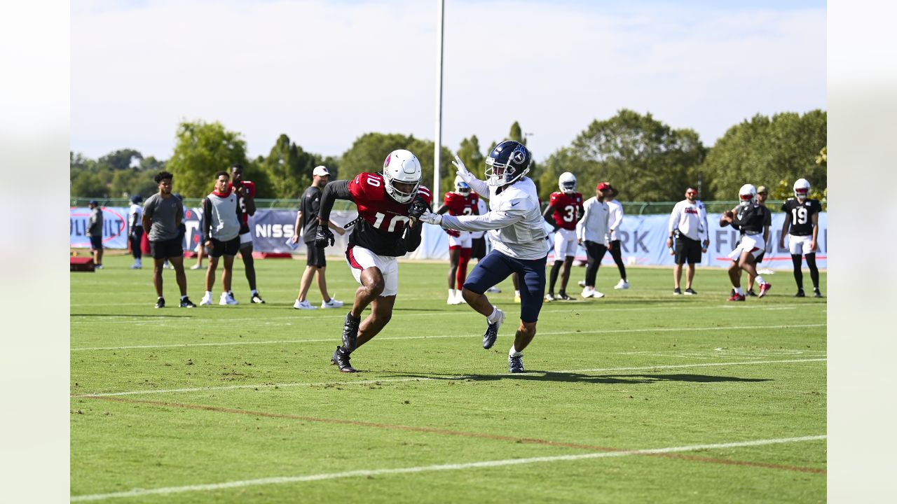 Arizona Cardinals wide receiver DeAndre Hopkins (10) walks on the field  against the Tennessee Titans during the first half of an NFL football game,  Sunday, Sep. 12, 2021, in Nashville, Tenn. (AP