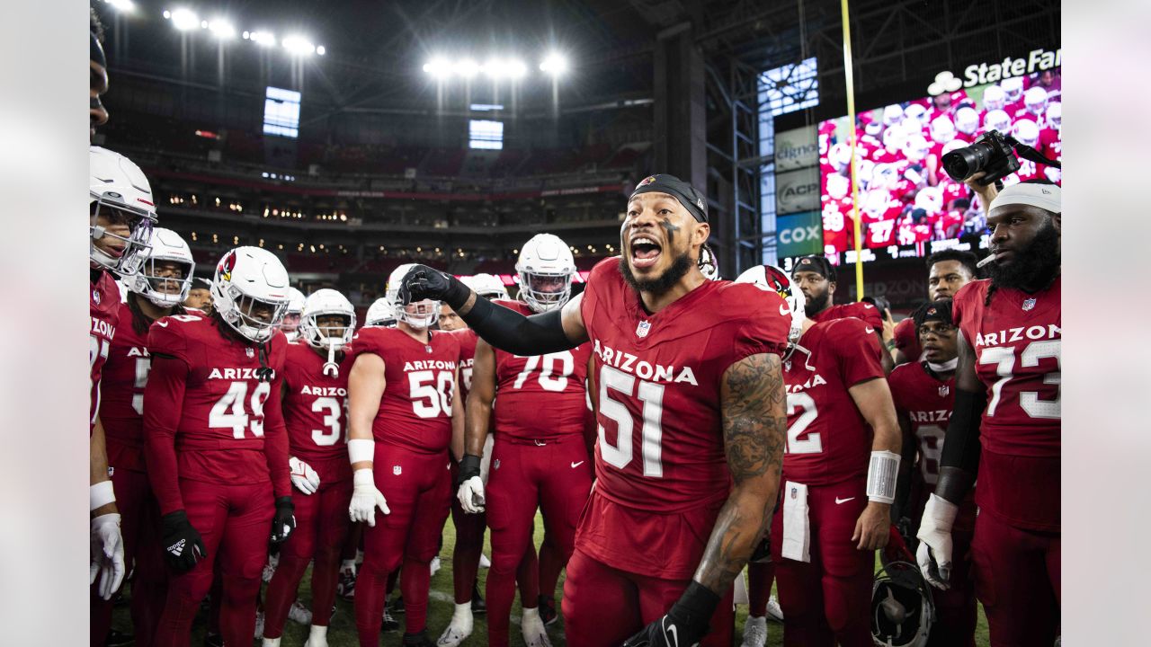 Arizona Cardinals defensive JuJu Hughes (36), Kris Boyd (29) and