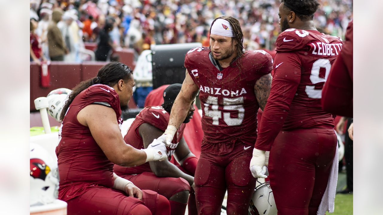 PHOENIX, AZ - SEPTEMBER 25: Arizona Cardinals linebacker Dennis Gardeck (45)  warming up during the NFL game between the Los Angeles Rams and the Arizona  Cardinals on September 25, 2022, at State