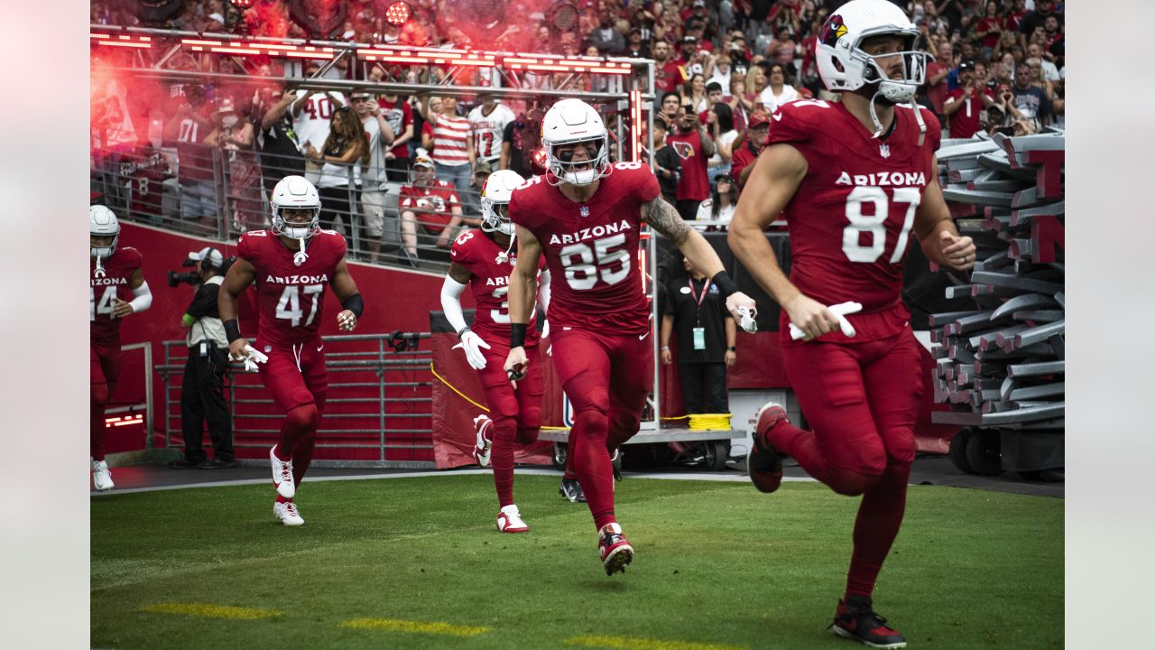 Arizona Cardinals tight end Trey McBride (85) catches the ball during the  first half of an NFL football game against the New England Patriots,  Monday, Dec. 12, 2022, in Glendale, Ariz. (AP