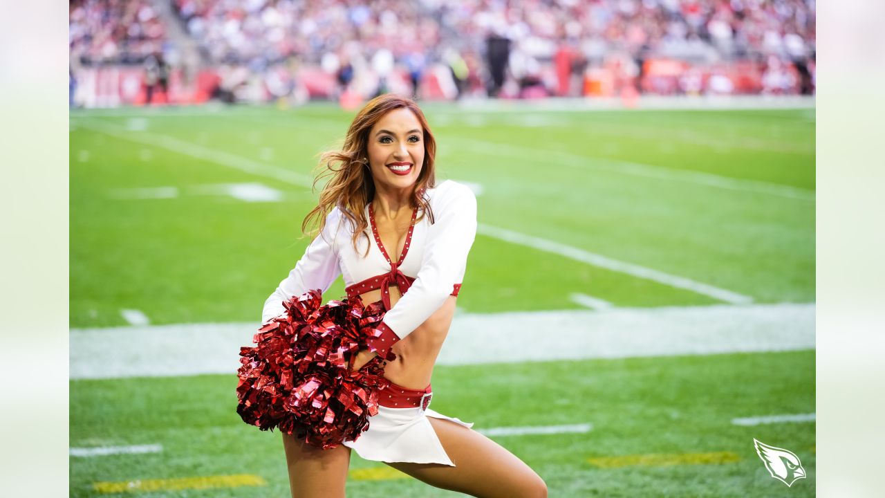 A general view of a St. Louis Rams cheerleader shaking her pom