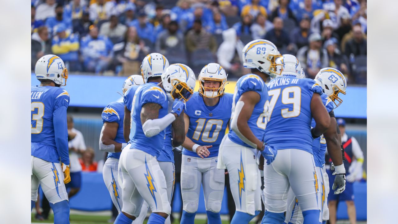 Los Angeles Rams and Los Angeles Chargers jerseys on display at