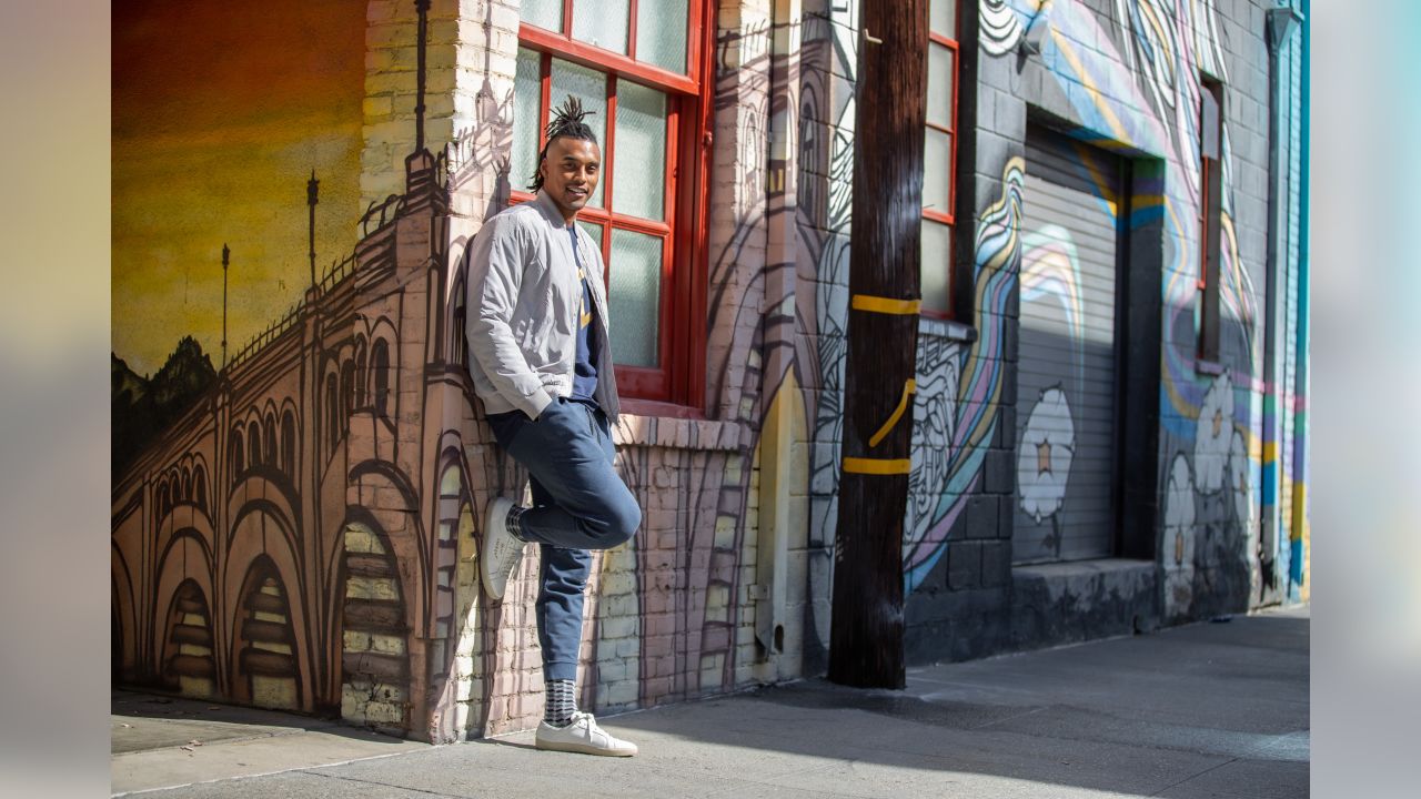 LA Chargers CB Michael Davis admires the eccentric murals along Christiansen Alley in Old Pasadena - a neighboring town from where he grew up in Glendale, California.