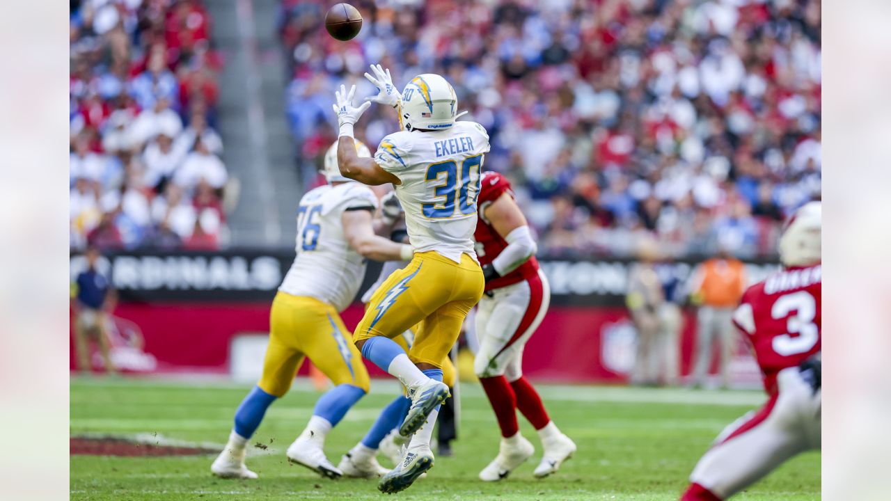 Los Angeles Chargers running back Austin Ekeler (30) during the first half  of an NFL football game against the Arizona Cardinals, Sunday, Nov. 27,  2022, in Glendale, Ariz. (AP Photo/Rick Scuteri Stock