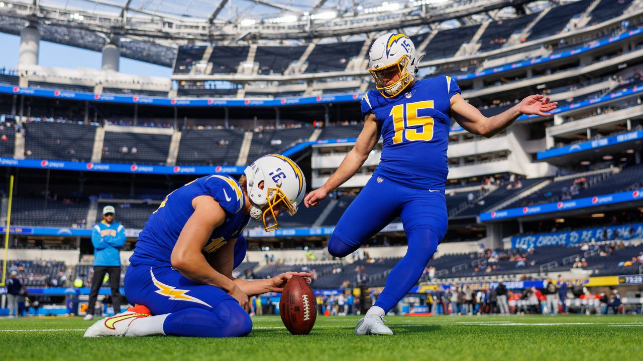 Cameron Dicker Los Angeles Chargers Game-Used #15 White Jersey vs. Arizona  Cardinals on November 27 2022