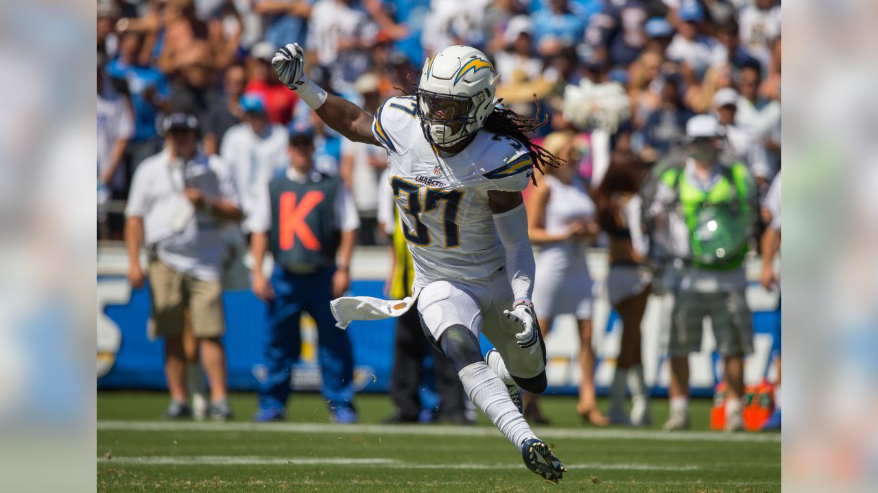 Los Angeles Chargers defensive end Isaac Rochell (98) reacts on the field  during an NFL football game against the Green Bay Packers, Sunday, November  3, 2019 in Carson, Calif. The Chargers defeated