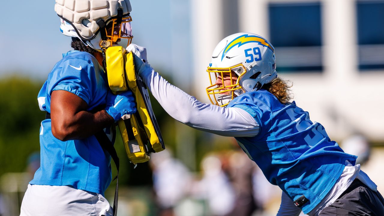 Los Angeles Chargers tight end Hunter Kampmoyer (87) celebrates his  two-point conversion with running back Isaiah Spiller (28) during the  second half of a preseason NFL football game against the Los Angeles Rams  Saturday, Aug. 13, 2022, in Inglewood