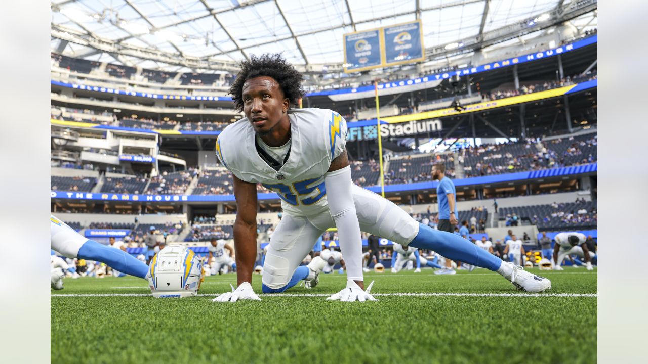 Los Angeles Rams defensive tackle Aaron Donald watches from the bench  during the second half of a preseason NFL football game against the Los  Angeles Chargers Saturday, Aug. 12, 2023, in Inglewood