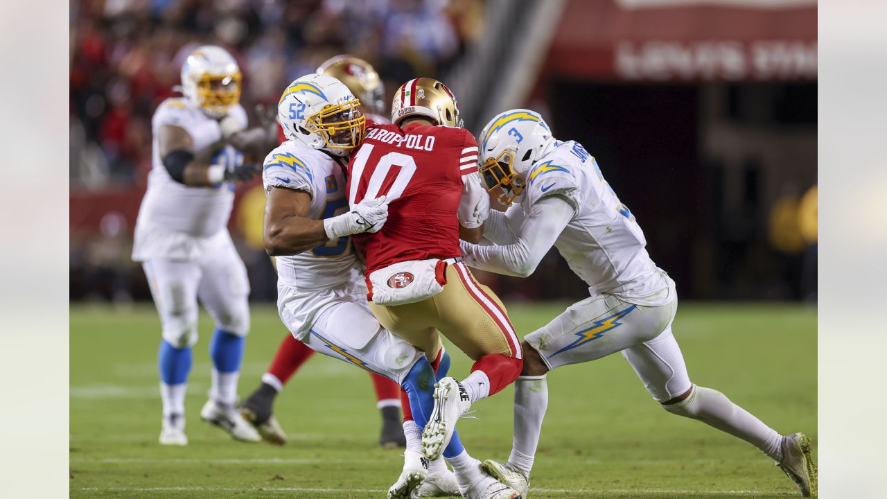 Los Angeles Chargers place kicker Cameron Dicker (15) kicks during an NFL  football game against the San Francisco 49ers, Sunday, Nov.13, 2022, in  Santa Clara, Calif. (AP Photo/Scot Tucker Stock Photo - Alamy