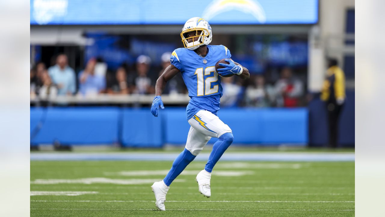 Inglewood, United States. 05th Oct, 2021. Los Angeles Chargers quarterback  Justin Herbert waves his fist to the crowd after victory over the Las Vegas  Raiders at SoFi Stadium on Monday, October 4