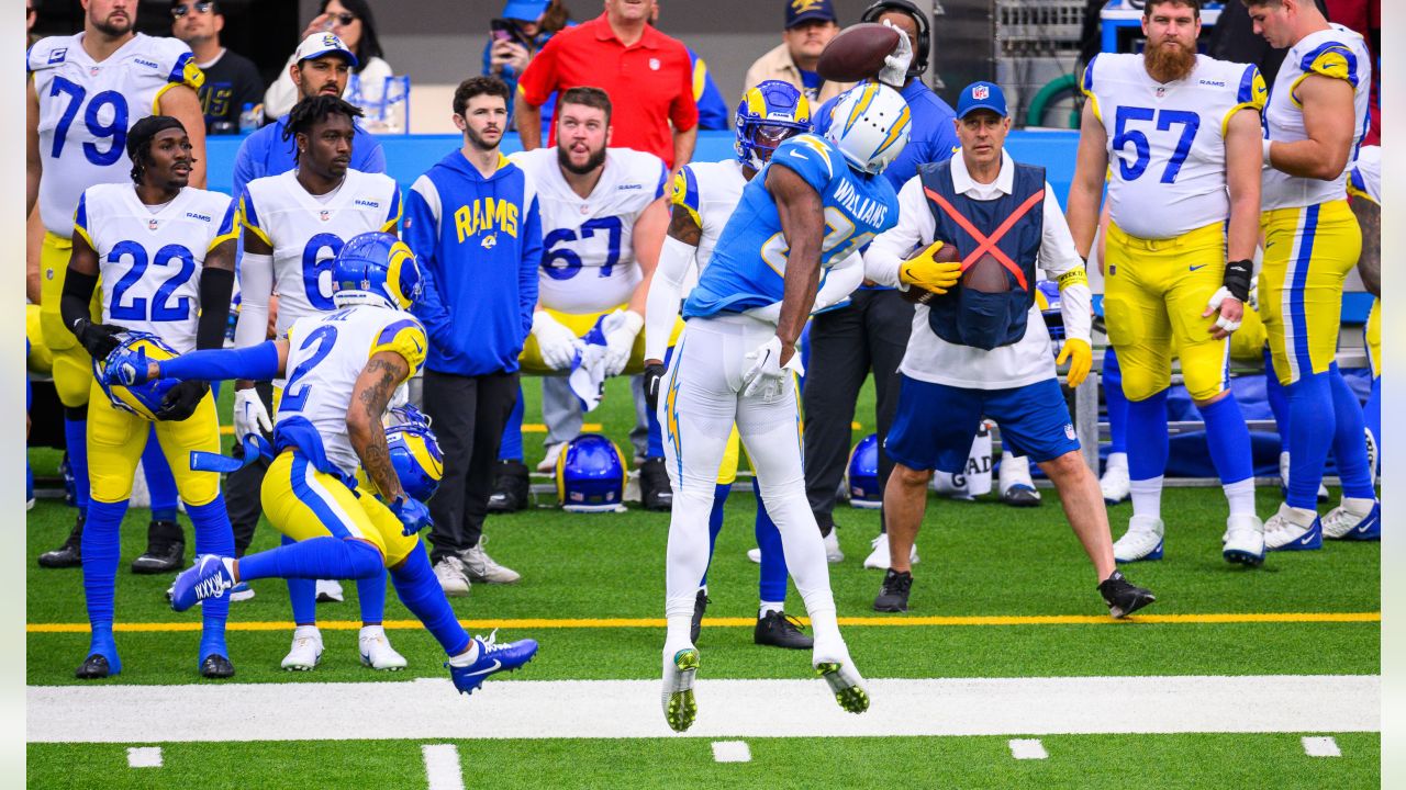 Los Angeles Rams wide receiver Tyler Hudson (86) catches the ball before an  NFL preseason football game against the Los Angeles Chargers, Saturday,  Aug. 12, 2023, in Inglewood, Calif. (AP Photo/Kyusung Gong