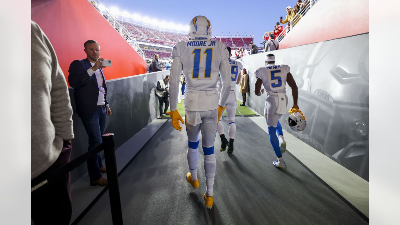 San Francisco 49ers D.J. Reed (32) returns a kickoff 56b yards against the  Los Angeles Chargers in the first quarter at Levi's Stadiium in Santa  Clara, California on Thursday, August 29, 2019.