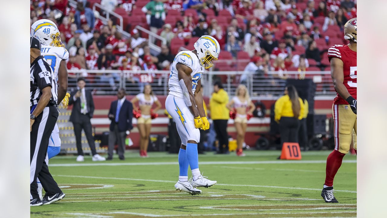 Los Angeles Chargers place-kicker Cameron Dicker (11) kicks a field goal  against the San Francisco 49ers during the first half of an NFL preseason  football game Friday, Aug. 25, 2023, in Santa