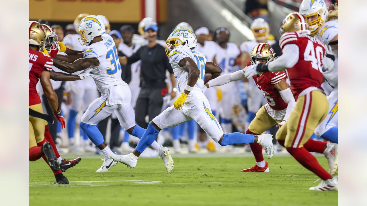 Los Angeles Chargers cornerback Ja'Sir Taylor plays against the San  Francisco 49ers during the first half of an NFL preseason football game  Friday, Aug. 25, 2023, in Santa Clara, Calif. (AP Photo/Godofredo