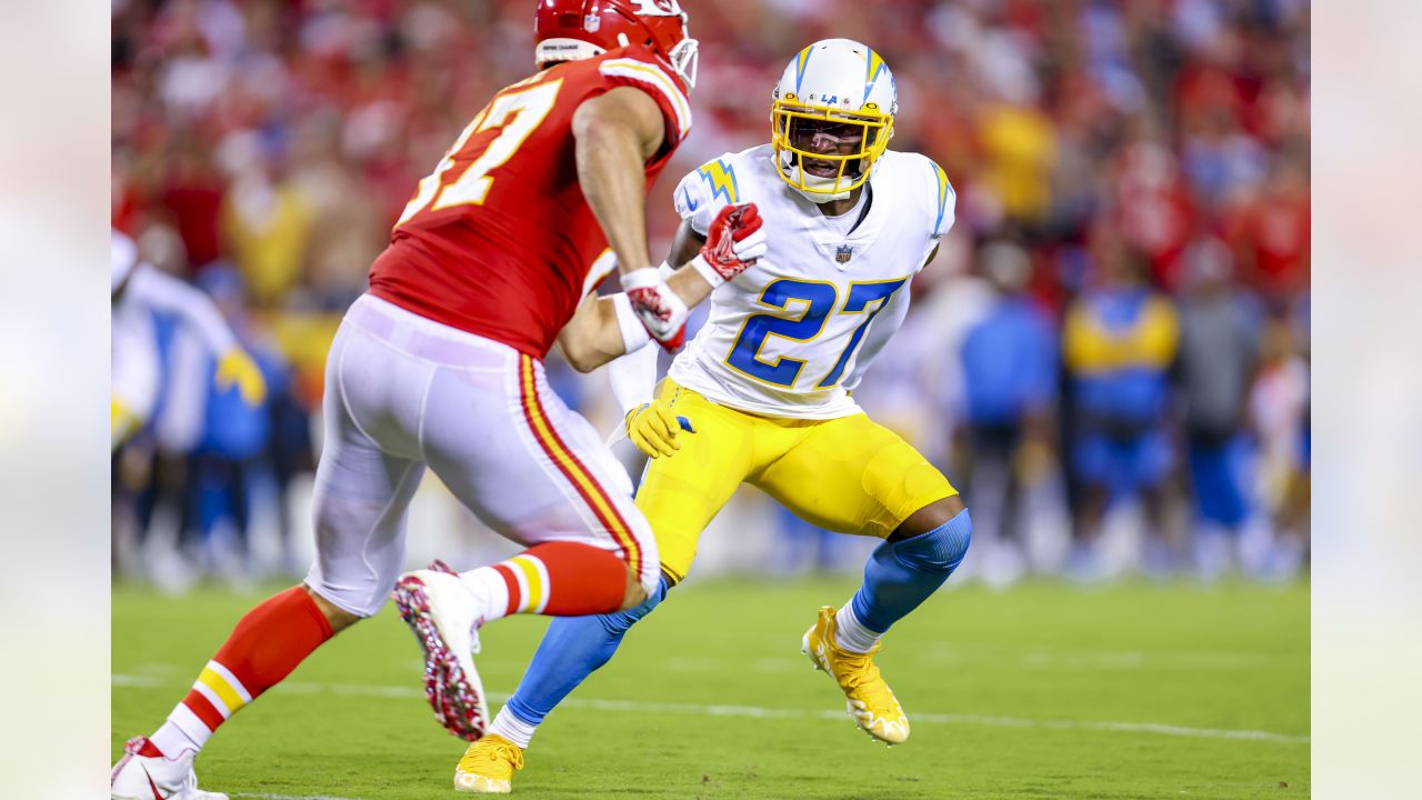 KANSAS CITY, MO - SEPTEMBER 15: Los Angeles Chargers safety Derwin James  Jr. (3) after an NFL game between the Los Angeles Chargers and Kansas City  Chiefs on September 15, 2022 at